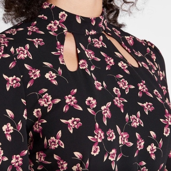 Modcloth Womens Size 6 Enjoy Every Moment Keyhole Black Floral Belted Midi Dress - Picture 2 of 16